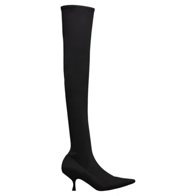 Pre-owned Khaite Over-the-knee Taylor Pump Neoprene Black Boots 39.5 Lengthen Legs!