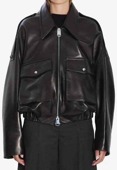 Khaite Owey Leather Bomber Jacket In Black