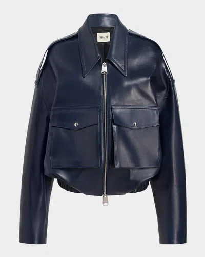 Khaite Owey Leather Bomber Jacket In Blue