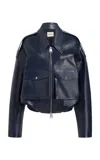 Khaite Owey Leather Jacket In Navy