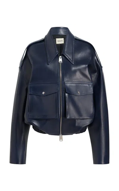 Khaite Owey Leather Jacket In Navy