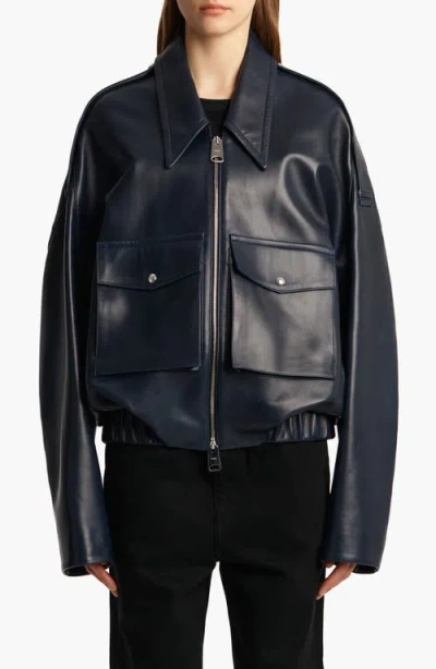 Khaite Leather Zip-up Bomber Jacket In Black