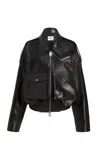 Khaite Owey Plunge Leather Bomber Jacket In Black