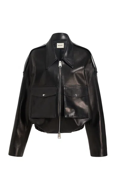 Khaite Owey Plunge Leather Bomber Jacket In Black