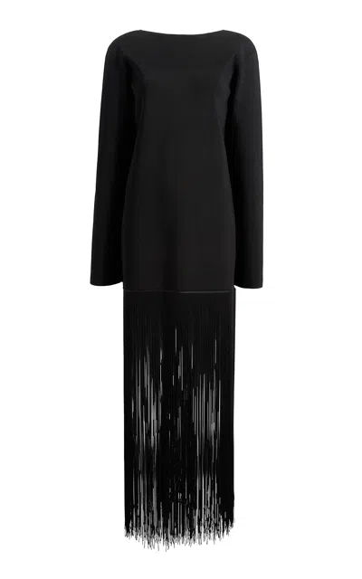 Khaite Paley Long-sleeve Fringe Backless Maxi Dress In Black