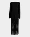 Khaite Paley Long-sleeve Fringe Backless Maxi Dress In Black