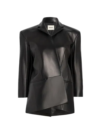 Khaite Palto Asymmetric Leather Jacket In Black