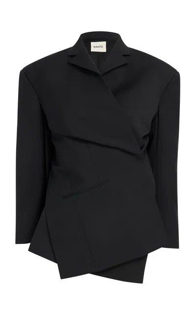 Khaite Palto Wool-silk Cady Wrap Jacket In Black