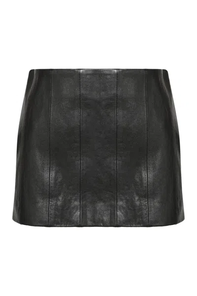 Khaite Panel Detail Leather Mini Skirt In Black