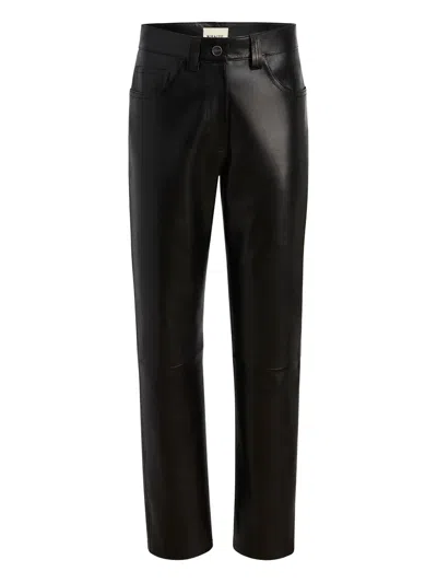 Khaite Callum Mid-rise Leather Straight-leg Pants In Black