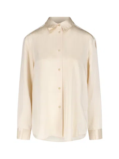 Khaite Panna Silk Shirt With Classic Collar And Curved Hem In Neutrals