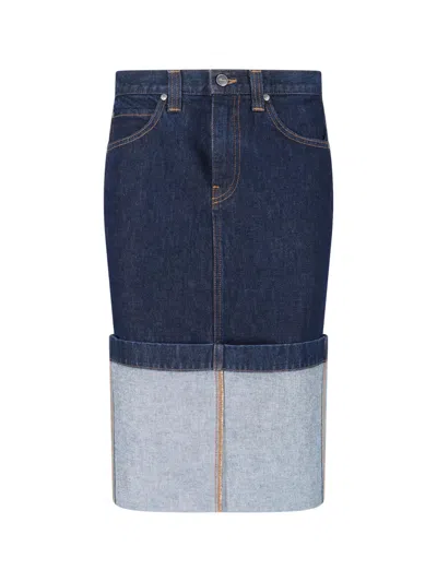 Khaite Patchwork Denim Pencil Skirt In Blue