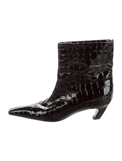 Pre-owned Khaite Patent Leather Animal Print Boots In Black