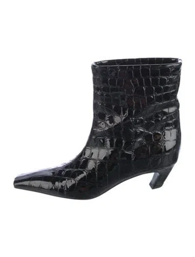 Pre-owned Khaite Patent Leather Animal Print Boots In Black