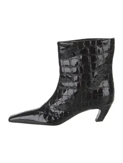 Pre-owned Khaite Patent Leather Animal Print Boots In Black