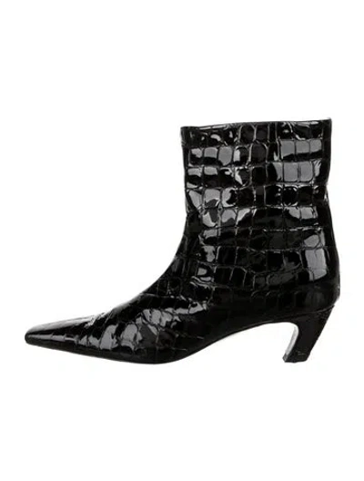 Pre-owned Khaite Patent Leather Animal Print Boots In Black