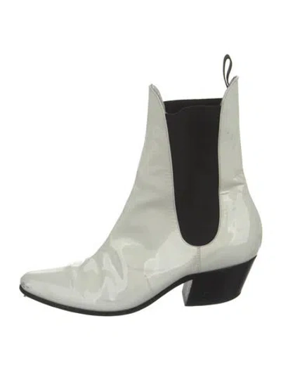 Pre-owned Khaite Patent Leather Chelsea Boots In White