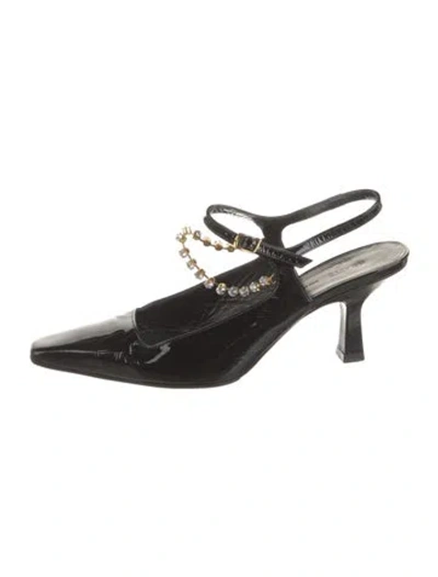 Pre-owned Khaite Patent Leather Crystal Embellishments Slingback Pumps In Black