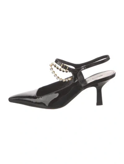Pre-owned Khaite Patent Leather Crystal Embellishments Slingback Pumps In Black