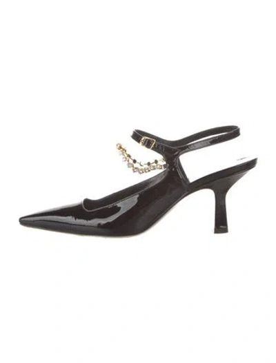 Pre-owned Khaite Patent Leather Crystal Embellishments Slingback Pumps In Brown