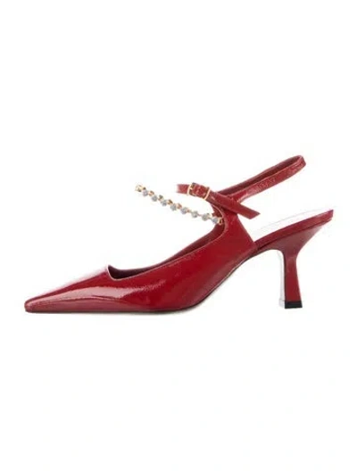 Pre-owned Khaite Patent Leather Crystal Embellishments Slingback Pumps In Red