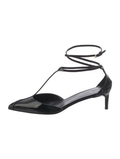 Pre-owned Khaite Patent Leather Cutout Accent T-strap Pumps In Black