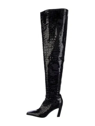 Pre-owned Khaite Patent Leather Printed Boots In Black