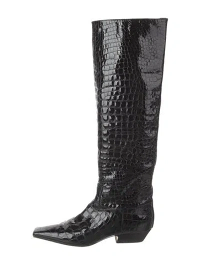 Pre-owned Khaite Patent Leather Riding Boots In Black