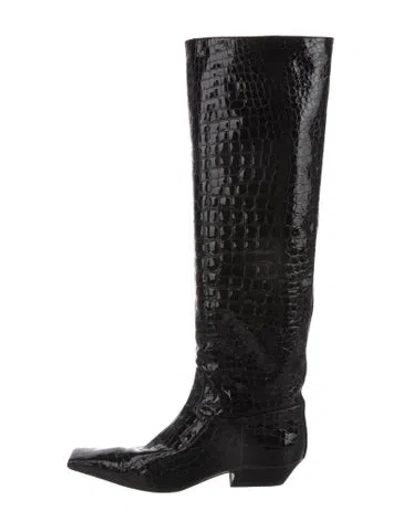 Pre-owned Khaite Patent Leather Riding Boots In Black