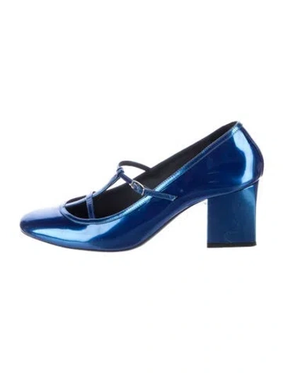 Pre-owned Khaite Patent Leather T-strap Pumps In Blue
