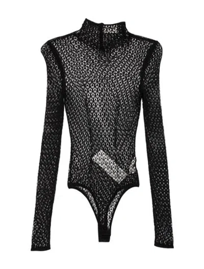 Pre-owned Khaite Patterned Mock Neck Bodysuit In Blue