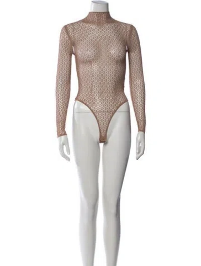 Pre-owned Khaite Patterned Mock Neck Bodysuit In Brown