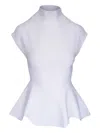 Khaite Andra Mock Neck Peplum Knit Top In White