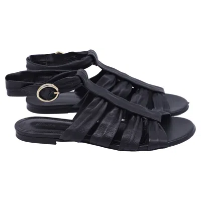 Khaite Perth Flat Sandals In Black Lambskin Leather