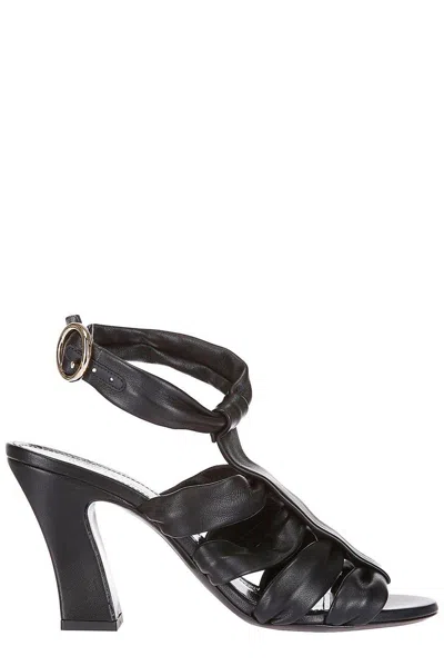 Khaite Perth Caged Calfskin Block-heel Sandals In Black