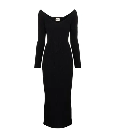 Khaite Pia Ribbed-knit Midi Dress In Black