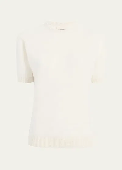 Khaite Pierre Cashmere Short-sleeve Sweater In Cream