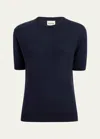 Khaite Pierre Cashmere Short-sleeve Sweater In Midnight Navy