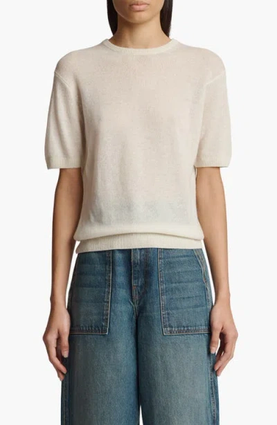 Khaite Pierre Cashmere Short-sleeve Sweater In Cream