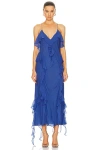 Khaite Pim Cascading-ruffles Sleeveless Maxi Dress In Blue Iris