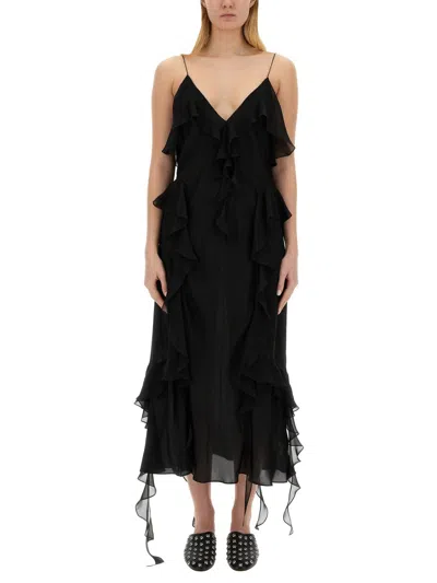 KHAITE KHAITE RUFFLE-TRIM PLUNGING V-NECK MAXI DRESS