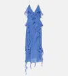 Khaite Pim Cascading-ruffles Sleeveless Maxi Dress In Blue Iris