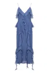 Khaite Pim Cascading-ruffles Sleeveless Maxi Dress In Blue