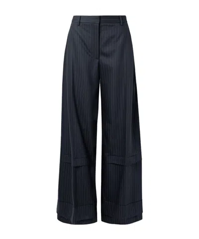 Khaite Pin Striped Wide-leg Casual Pants In Blue