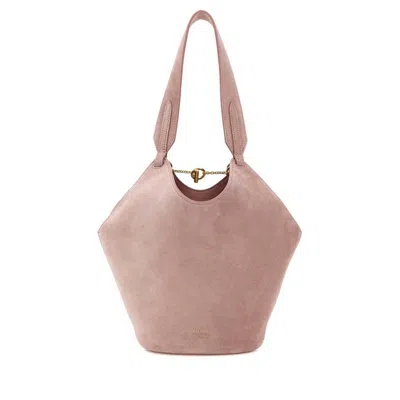 Khaite Pink Suede Mini Lotus Shoulder Bag Dustypink Baby Calfskin Borse A Mano