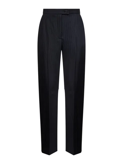 Khaite Pinstriped Virgin Wool Trousers In Navy