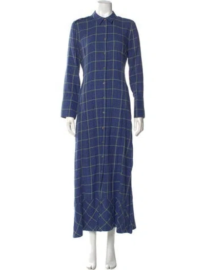 Pre-owned Khaite Plaid Print Long Dress In Blue