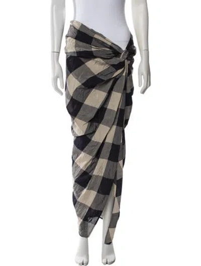 Pre-owned Khaite Plaid Print Long Skirt In White