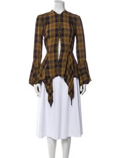 Pre-owned Khaite Plaid Print Long Sleeve Blouse In Multi