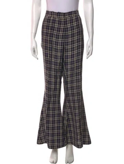 Pre-owned Khaite Plaid Print Wide Leg Pants In Blue